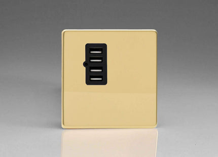 Varilight XDVU4BS Screwless Polished Brass 4 Gang 5V DC 4800mA USB Charging Port (Single Plate)