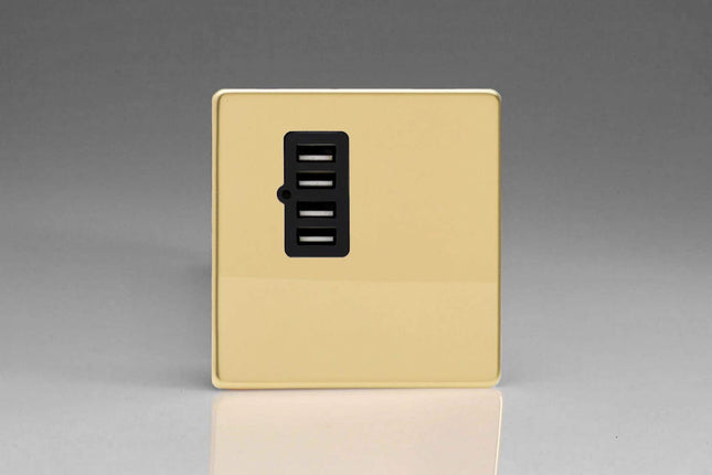 Varilight XDVU4BS Screwless Polished Brass 4 Gang 5V DC 4800mA USB Charging Port (Single Plate)