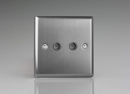 Varilight XT88 Classic Brushed Steel 2-Gang Co-Axial TV Socket