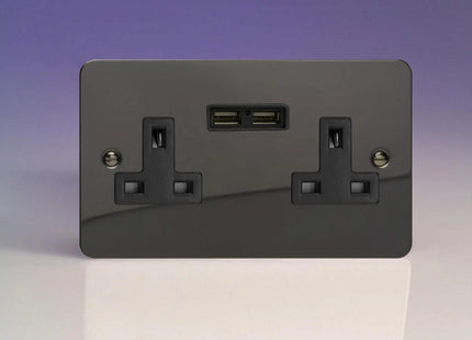 Varilight 2-Gang 13A Unswitched Plug Socket + 2 5V DC 2100mA USB Charging Ports Iridium XFI5U2B