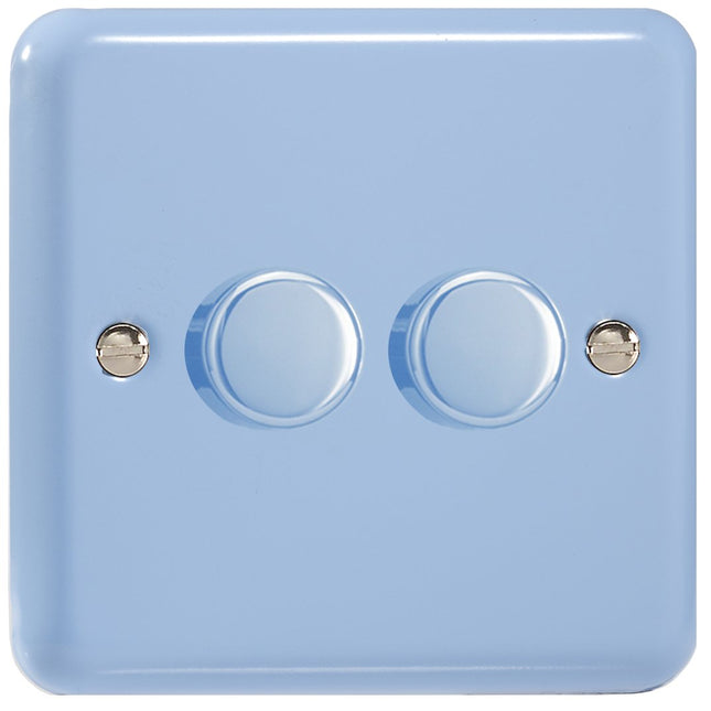 Varilight V-Pro Lily Pastel Duck Egg Blue 2-Gang LED Trailing Edge Dimmer Switch 1 or 2 Way