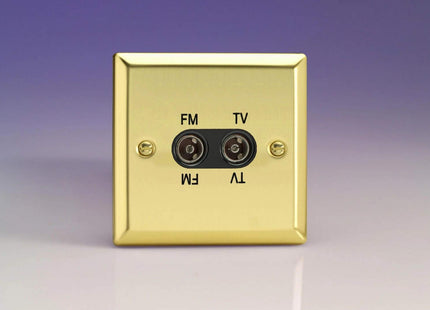 Varilight 2-Gang Diplex Plug Socket, TV/FM Victorian Brass XVTVFMB