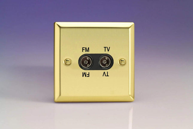 Varilight 2-Gang Diplex Plug Socket, TV/FM Victorian Brass XVTVFMB