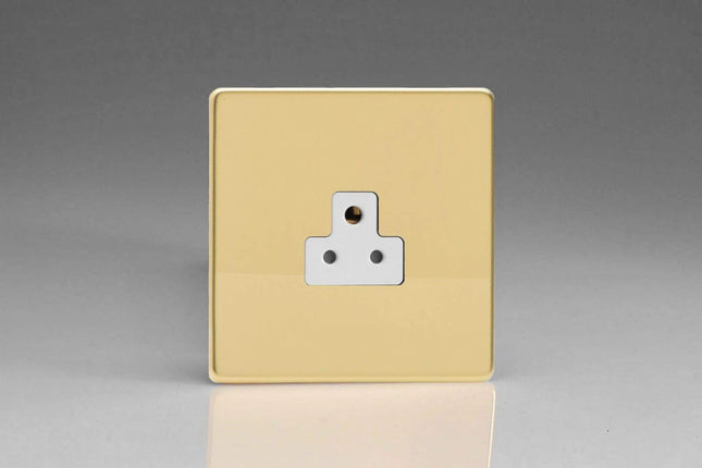 Varilight 1-Gang 2A Round Pin Socket Dimension Screwless Polished Brass XDVRP2AWS
