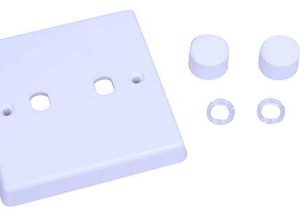 Varilight WQ2W White Plastic 2-Gang Dimmer Plate Only + Dimmer Knobs