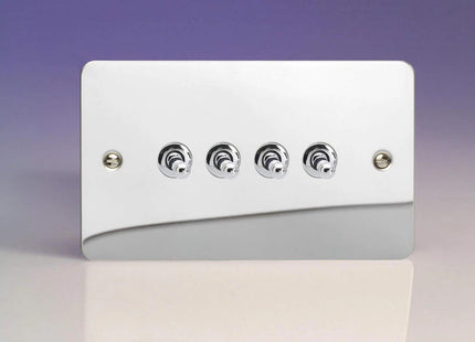 Varilight 4-Gang 10A 1- or 2-Way Toggle Light Switch (Twin Plate) Polished Chrome XFCT9
