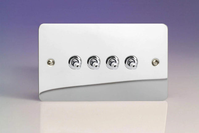 Varilight 4-Gang 10A 1- or 2-Way Toggle Light Switch (Twin Plate) Polished Chrome XFCT9