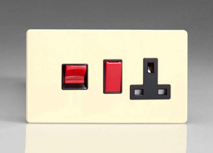 Varilight XDY45PNBS.PD Screwless Primed 45A DP Cooker Switch + 13A Switched Socket