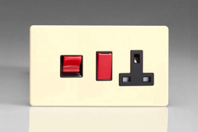 Varilight XDY45PNBS.PD Screwless Primed 45A DP Cooker Switch + 13A Switched Socket