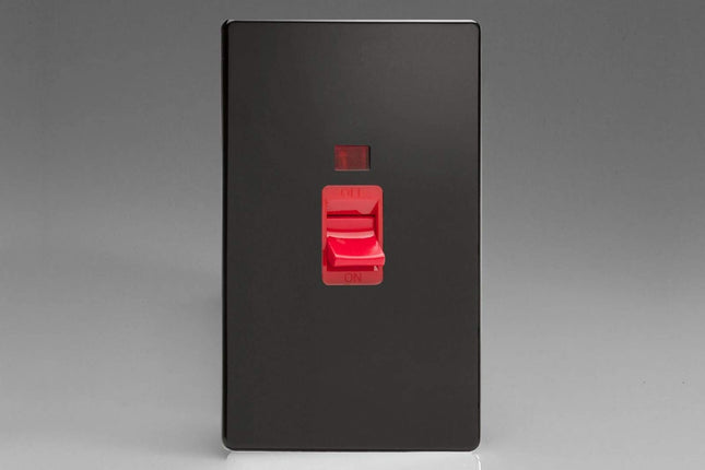 Varilight XDL45NS Screwless Premium Black 45A DP Cooker Switch Vertical Twin Plate + Neon