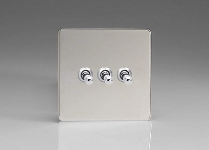 Varilight 3-Gang 10A 1- or 2-Way Toggle Light Switch Polished Chrome XDCT3S