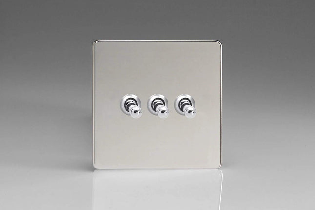 Varilight 3-Gang 10A 1- or 2-Way Toggle Light Switch Polished Chrome XDCT3S