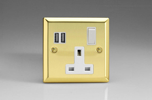 Varilight 1-Gang 13A Switched Socket + 2 5V DC 3400mA USB Charging Port