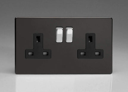 Varilight XDL5BS 13A Socket 2-Gang Premium Black Steel
