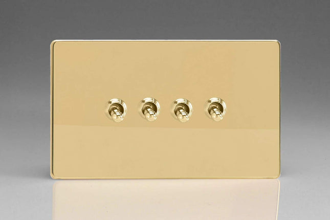 Varilight Flat Dimension ScrewlessPolished Brass 4 Gang 10A Toggle Switch