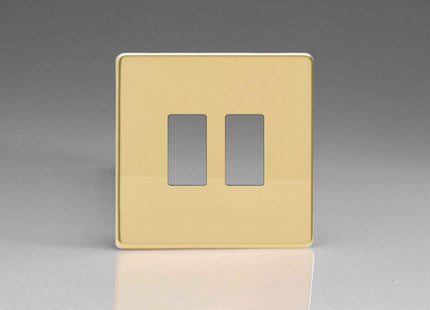 Varilight XDVPGY2S Screwless Polished Brass 2-Gang Grid Plate (Single Plate)