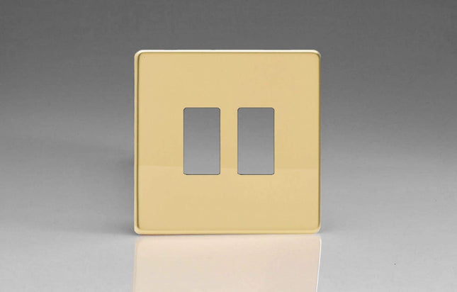 Varilight XDVPGY2S Screwless Polished Brass 2-Gang Grid Plate (Single Plate)