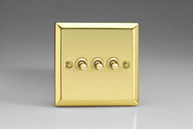 Varilight XVT3 Toggle Switches 3 Gang Victorian Brass