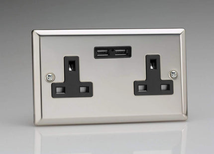 Varilight XC5U2B 13A Socket 2-Gang With USB Black Mirror Chrome