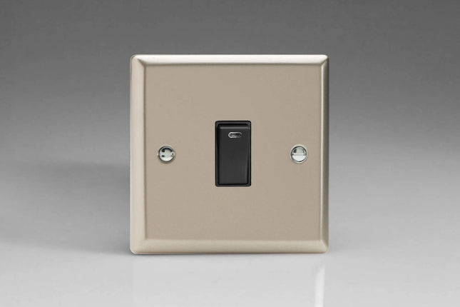 Varilight 1-Gang 20A Double Pole Rocker Light Switch + Neon Indicator Light Satin Chrome XN20NB