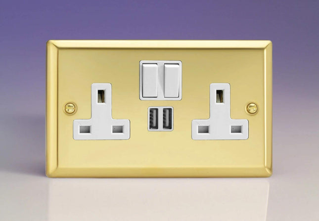 Varilight XV5U2SW 13A Socket 2-Gang With USB Victorian Brass White