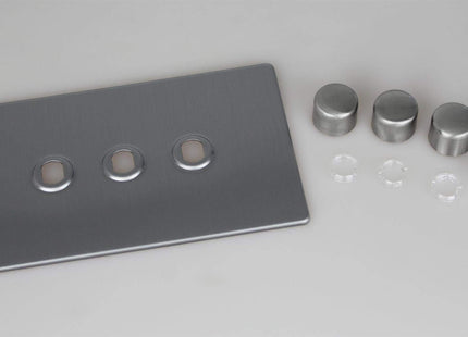 Varilight Screwless Brushed Steel 3 Gang Rotary Dimmer Matrix Kit