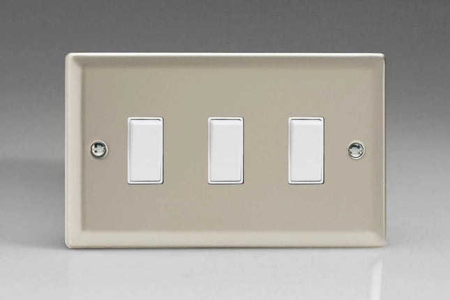 Varilight 3-Gang 10A 1- or 2-Way Rocker Light Switch (Twin Plate) Satin Chrome XN93W