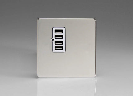 Varilight XDCU4WS Screwless Polished Chrome 4 Gang 5V DC 4800mA USB Charging Port (Single Plate)