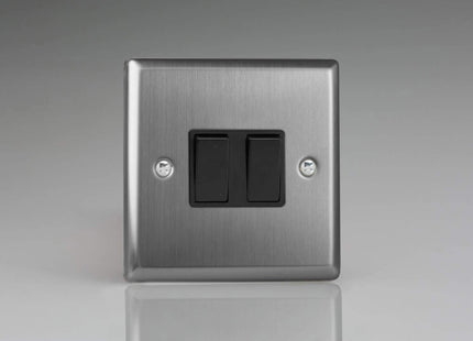 Varilight XT71B Classic Brushed Steel 2-Gang 10A Rocker Light Switch (1 x Intermediate 1 x 2W)