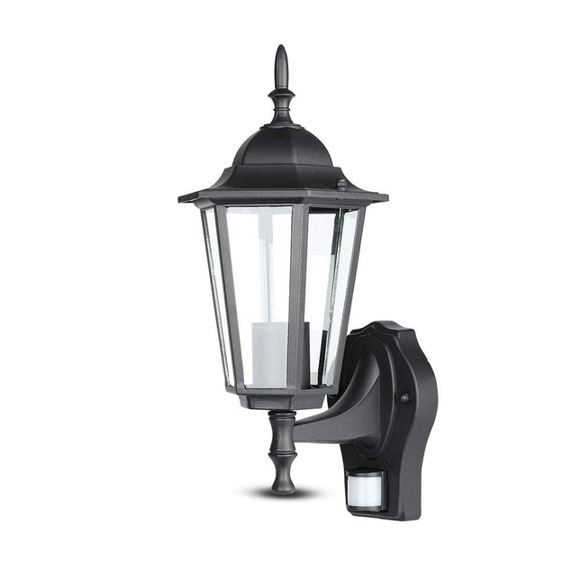 V-TAC Outdoor Rustic Vintage Style E27 Upward Wall Lantern with Motion Sensor Matte Black IP44 for Garden, facades, Porch, hallways, walkways