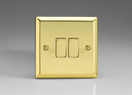 Varilight 2-Gang 10A Intermediate Rocker Light Switch with Metal Rockers Victorian Brass XV77D