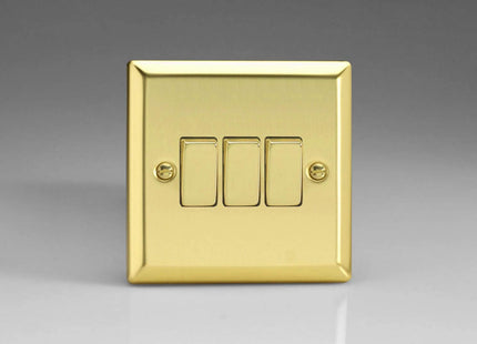 Varilight XV3D Rocker Switches 3 Gang Victorian Brass Chrome