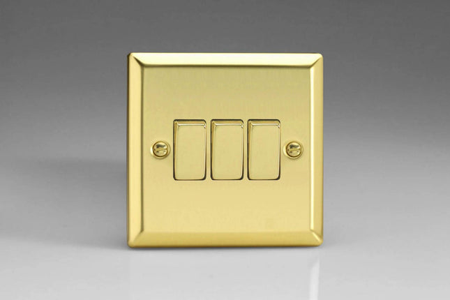 Varilight XV3D Rocker Switches 3 Gang Victorian Brass Chrome