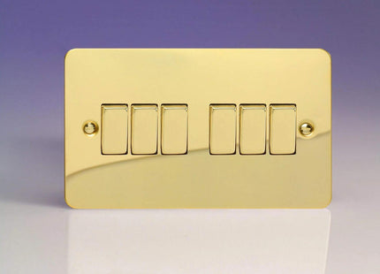 Varilight 6-Gang 10A 1- or 2-Way Rocker Light Switch (Twin Plate) Polished Brass XFV96D