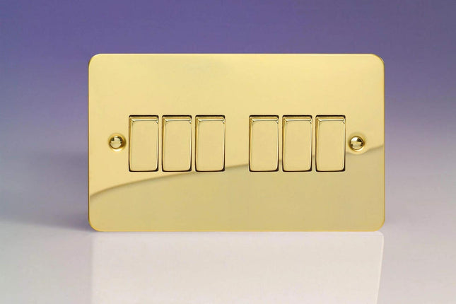 Varilight 6-Gang 10A 1- or 2-Way Rocker Light Switch (Twin Plate) Polished Brass XFV96D