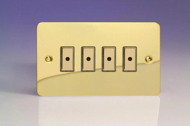Varilight 4-Gang 1-Way Remote/Tactile Touch Control Master LED Dimmer Light Switch 4 x 0-100W (Max 10 LEDs) Polished Brass JFVE104