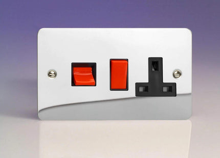 Varilight 45A Cooker Panel with 13A Double Pole Switched Plug Socket Outlet (Red Rocker) Polished Chrome XFC45PB