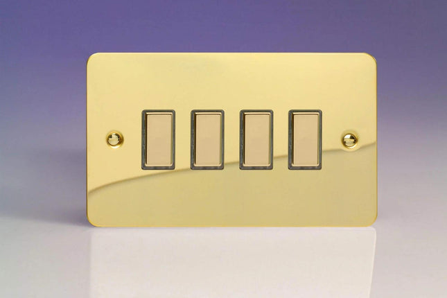 Varilight 4-Gang Tactile Touch Control Dimming Light Switch Slave for use with Eclique2 Master on 2-Way Circuits (Twin Plate) Polished Brass JFVES004
