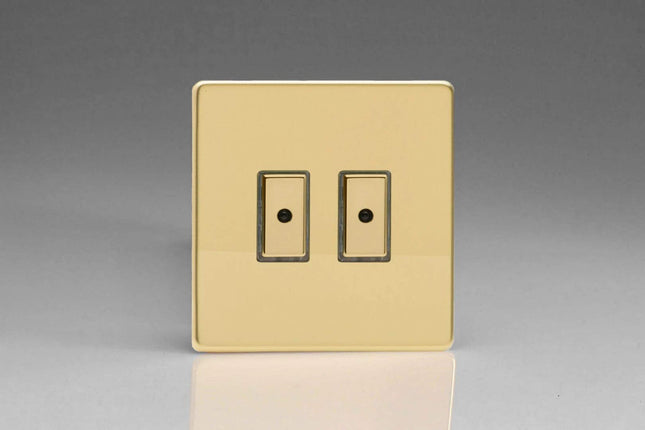 Varilight Eclique 2 Screwless Polished Brass 2-Gang 1-Way Remote Control/Touch Master LED Dimmer 2 x 0-100W (Max 10 LEDs) JDVE102S