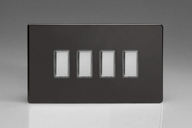 Varilight Eclique 2 4-Gang Tactile Touch Control Dimming Light Switch Slave for use with Master on 2-Way Circuits (Twin Plate) Premium Black JDLES004S