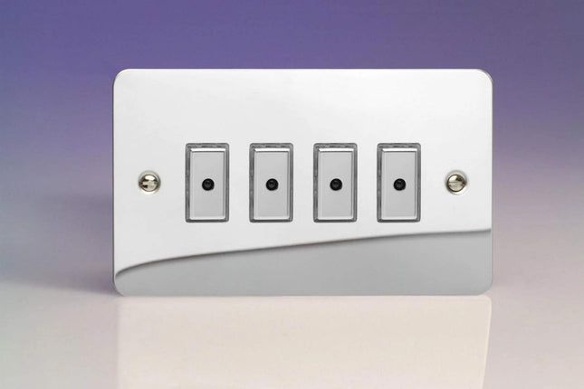 Varilight 4-Gang 1-Way Remote/Tactile Touch Control Master LED Dimmer Light Switch 4 x 0-100W (Max 10 LEDs) Polished Chrome JFCE104