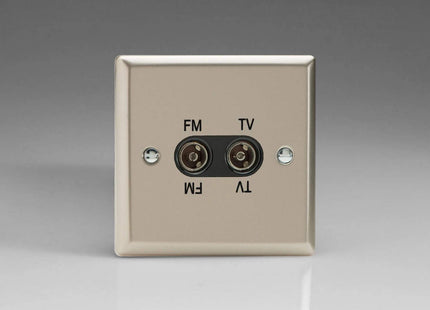 Varilight 2-Gang Diplex Plug Socket, TV/FM Satin Chrome XNTVFMB