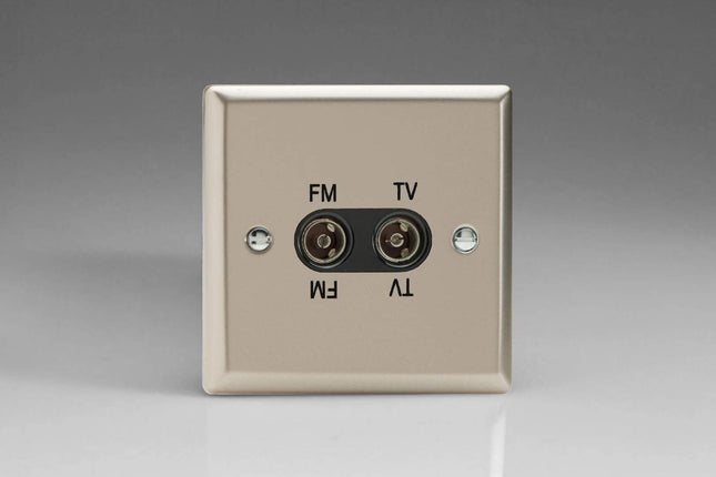 Varilight 2-Gang Diplex Plug Socket, TV/FM Satin Chrome XNTVFMB