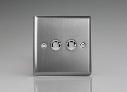 Varilight XTM2 Classic Brushed Steel 2-Gang 6A 1-Way Push-to-Make Momentary Switch
