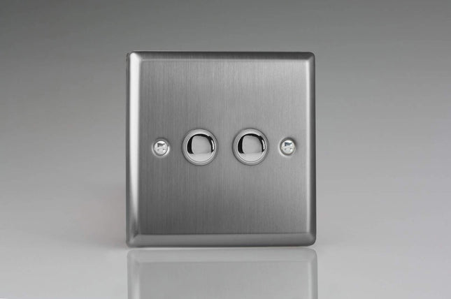 Varilight XTM2 Classic Brushed Steel 2-Gang 6A 1-Way Push-to-Make Momentary Switch