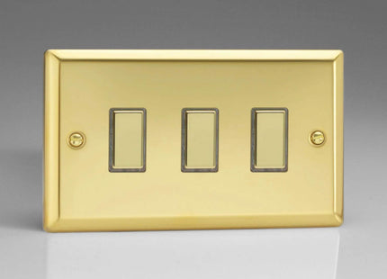 Varilight 3-Gang Tactile Touch Control Dimming Light Switch Slave for use with Eclique2 Master on 2-Way Circuits (Twin Plate) Victorian Brass JVES003