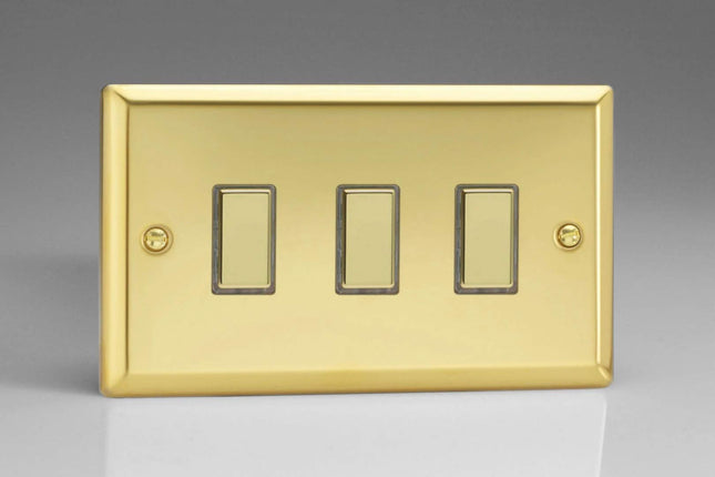 Varilight 3-Gang Tactile Touch Control Dimming Light Switch Slave for use with Eclique2 Master on 2-Way Circuits (Twin Plate) Victorian Brass JVES003