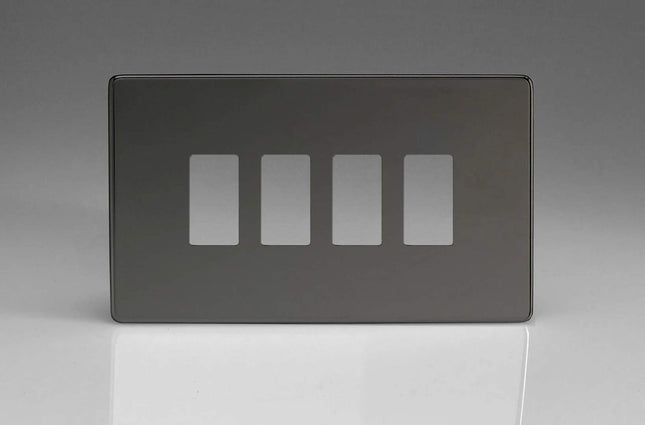 Varilight XDIPGY4S Screwless Iridium Black 4 Gang PowerGrid Plate (Twin Plate)