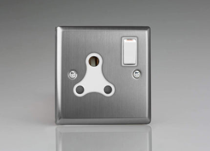 Varilight XTRP15AW Classic Brushed Steel 1-Gang 15A Round Pin Plug Socket