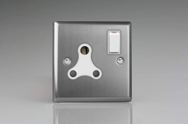 Varilight XTRP15AW Classic Brushed Steel 1-Gang 15A Round Pin Plug Socket